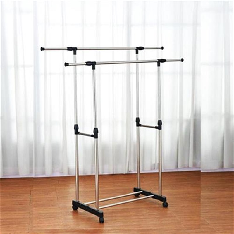 厂家不锈钢双杆晾衣架室内挂衣架阳台便携O衣架伸缩落地晾衣架