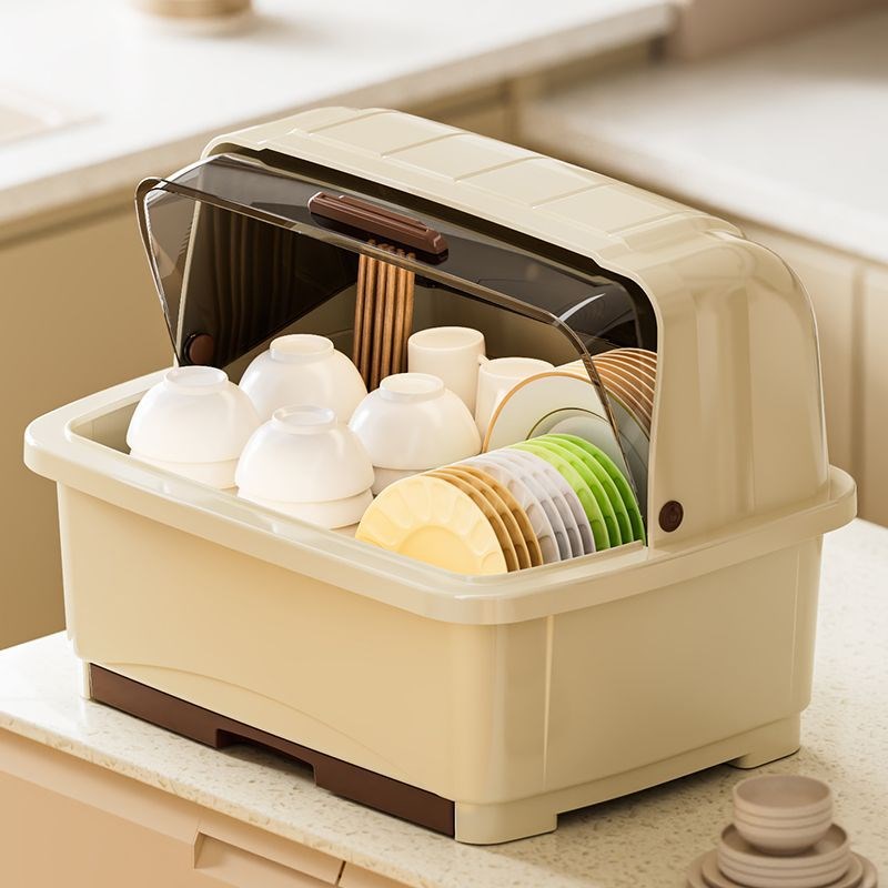 厨房家用多功能碗柜放碗碟收纳架置物架收L纳盒带盖碗筷收纳盒沥