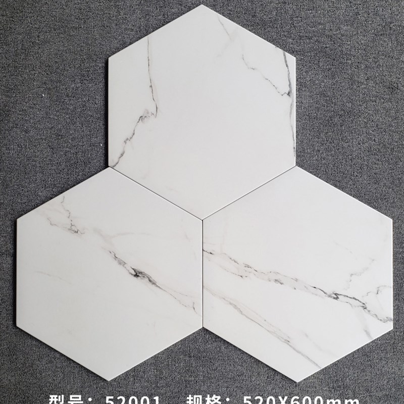 大6六角砖六边形灰色瓷砖卫生间花砖厨房墙K面砖防滑爵士白地砖60