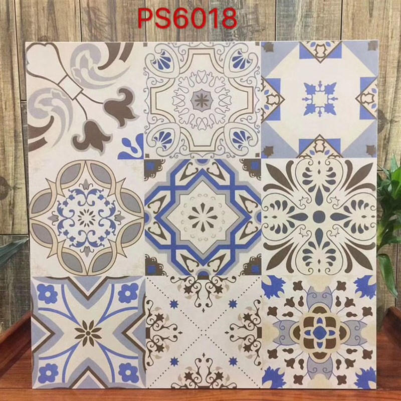 地中海背景墙仿古小花砖黑白瓷砖客厅花F片瓷砖水泥地板砖600x600