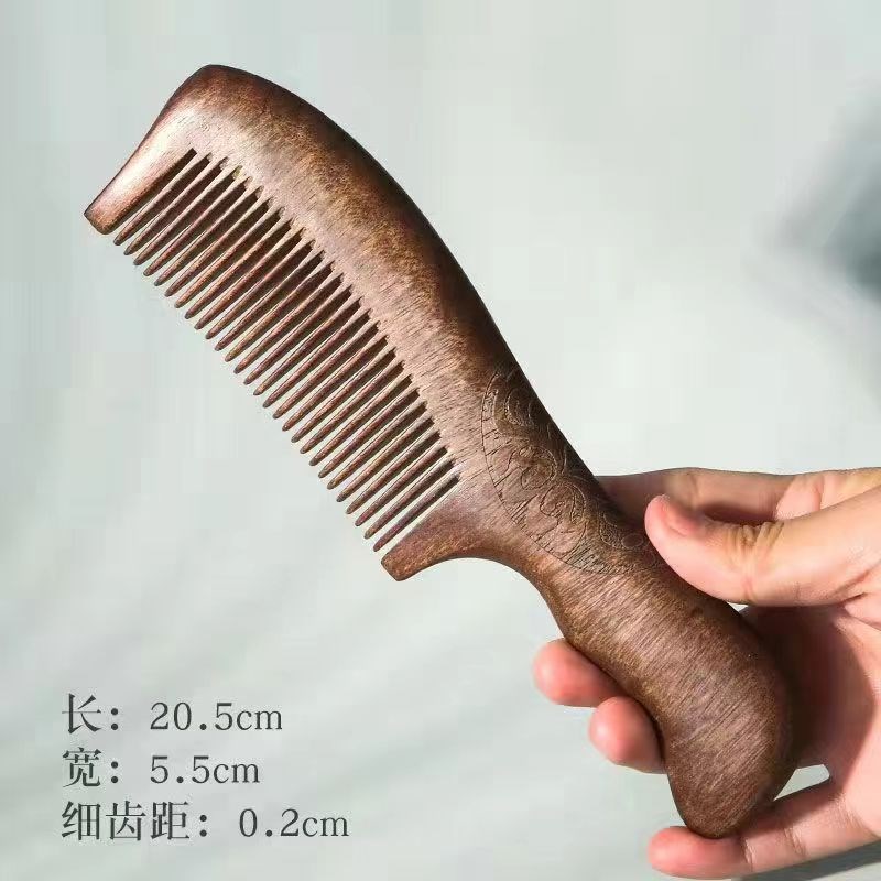 沉水木料金丝檀头部经络梳头金丝绿G檀柄梳宽细齿木梳按梳梳头