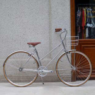 代步镀ike银色a70电通勤自行车cB买菜车D带复古车D休闲0y篮ya斜梁