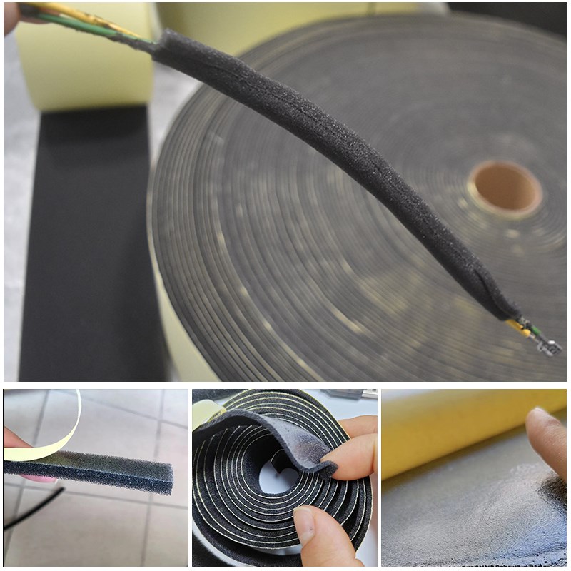 2mm厚超薄电子电器线束捆扎海绵胶汽车线束固Q定防震降噪海绵泡棉