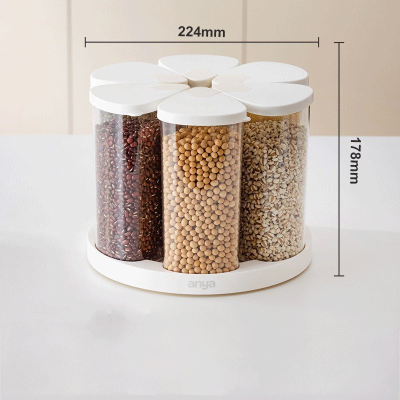 花瓣旋转杂粮罐五谷大p米储存桶收纳盒小容量分格家用厨房密封防