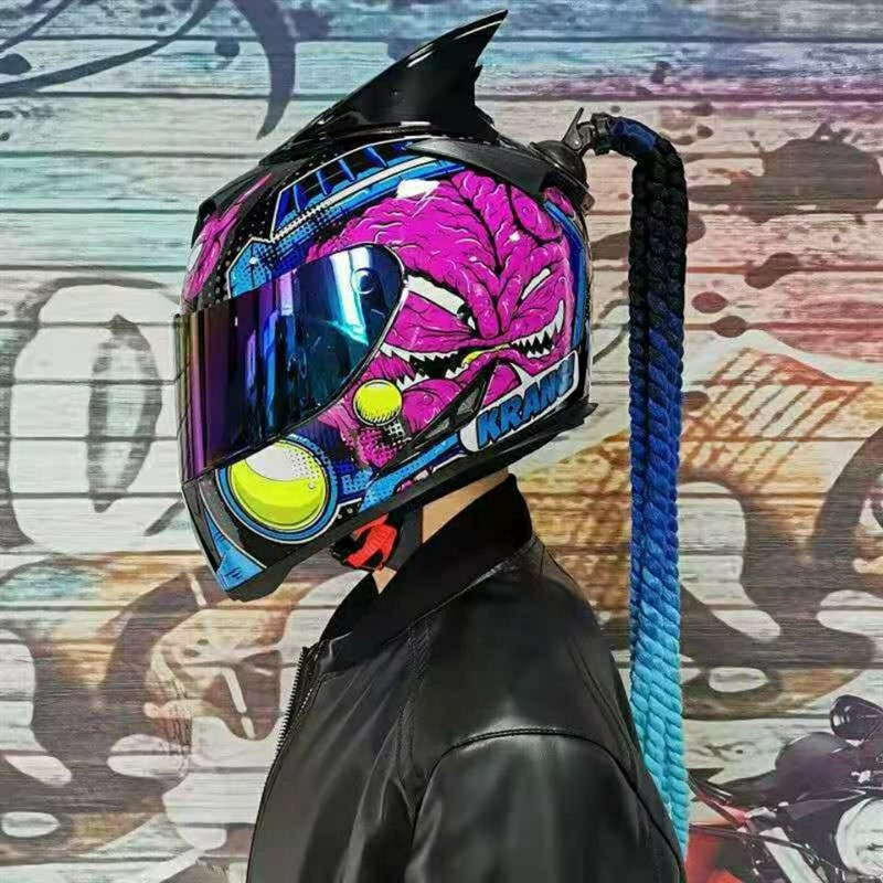 摩托车头盔脏辫男女机车马尾辫个性炫酷假发辫子假发饰品麻花辫