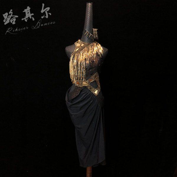路其尔#新款儿童钻服国标舞拉丁舞表演服比赛服花服珠管L-56