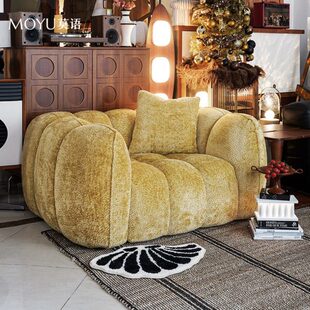 南瓜法式复古色系单人沙发沙发椅客厅 黄莫语/奶油复古卧室小沙发