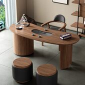 功夫实木茶桌椅组合高级泡茶桌老板面轻奢感高档茶台胡桃木办公室