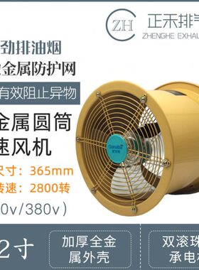 00转大功率高速风机强力0排气扇工业v38v/28220圆筒管道风机12寸