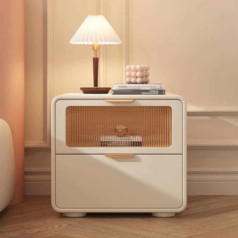 奶油风小型实木床头柜简约现代新款轻奢高级感家用卧室.床边小柜