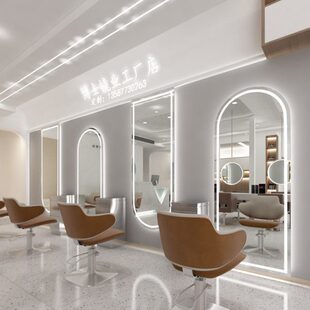 美发镜台灯拱门网红带剪镜高端发全发廊专用镜子光理发店落地身型