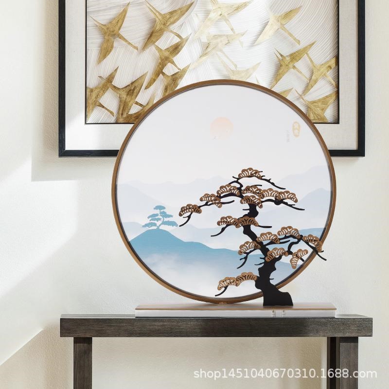 轻奢新中b式铁艺假山样板间书房玄关柜摆件酒店办公桌高端软装饰