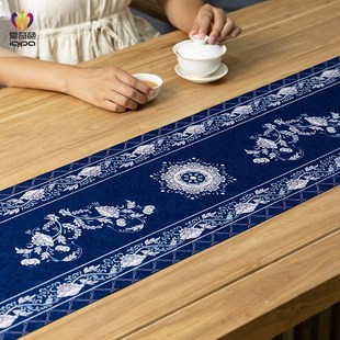 幽花团簇纹中式桌旗茶席垫子高端现代F桌旗布茶旗茶几餐桌茶桌垫