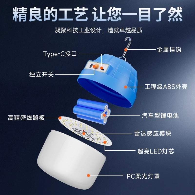 雷达感应灯夜间过道楼梯走廊充电led灯泡免布线人体红外感应灯泡