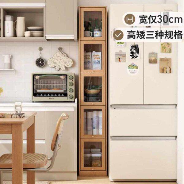 缝隙柜实木书柜窄30cm夹缝家用角落置物收纳柜落地储物翻门窄柜