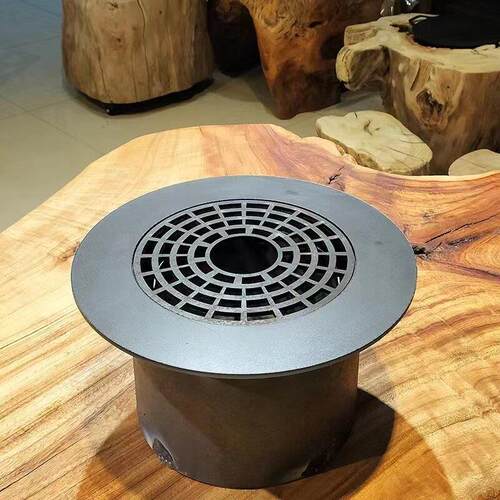 木墩围炉铸铁炭炉平面回纹炉体篦子网格型双层外圈加隔热棉火炉子