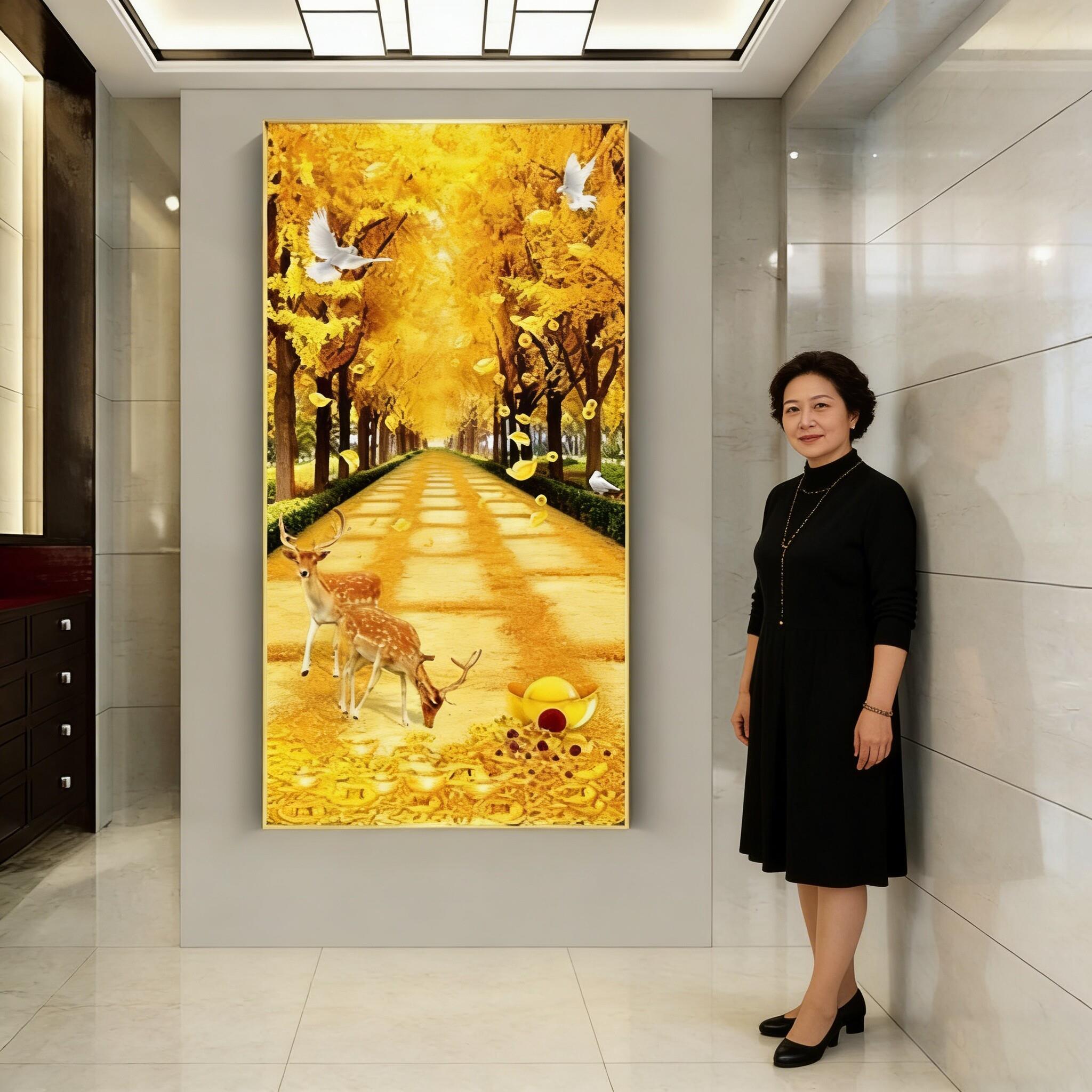 现代简约进门麋鹿玄关装饰画客厅走廊过道挂画竖版壁画招财风水画