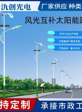 风光互补太阳能LED路灯8米10米双臂路灯城市景区道路照明智能户外