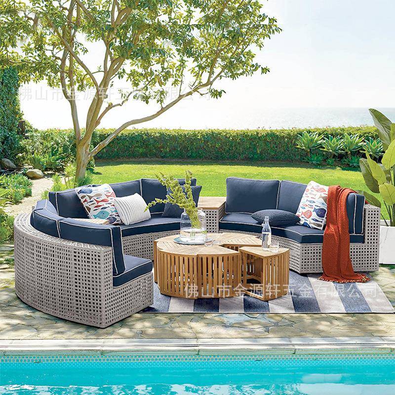 户外藤编沙发庭院防晒防水双人茶几组合露台室外休闲圆弧形藤沙发