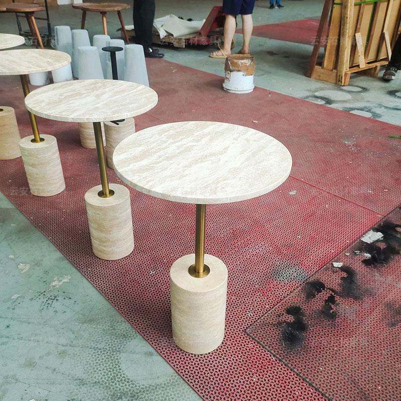 北欧洞石边几不锈钢小圆茶几 奶茶店休闲客厅沙发边几设计