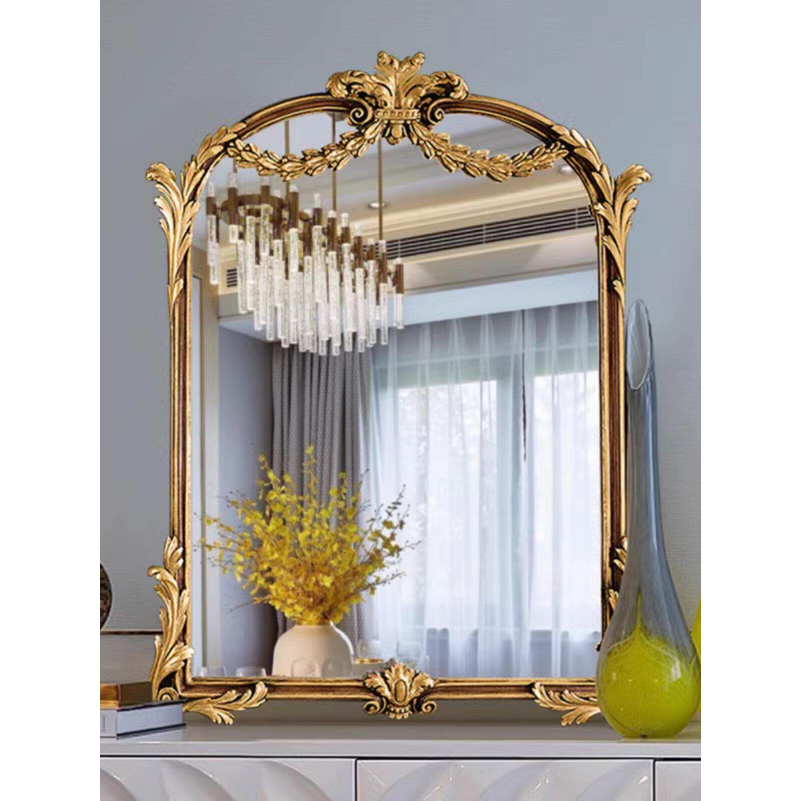 欧式覆古雕花镜卧室梳妆台化妆镜宫廷风格浴室壁挂洗漱镜