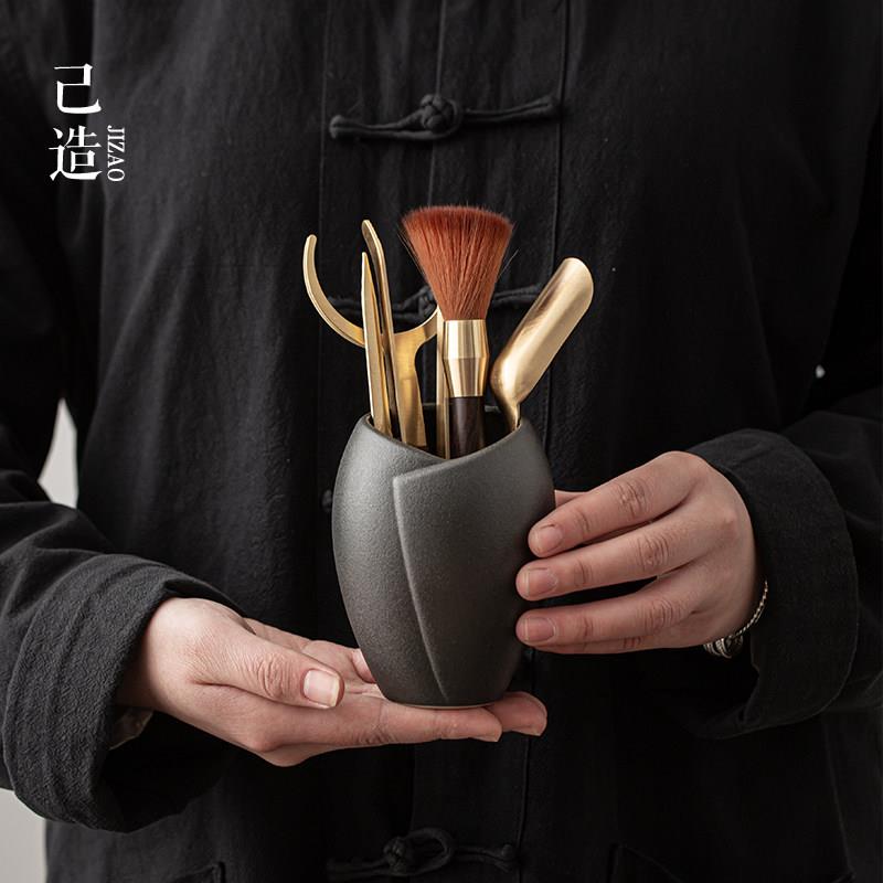 己造 纯铜六君子套装家用黄铜6君子功夫茶道茶艺配件茶夹茶勺茶刀