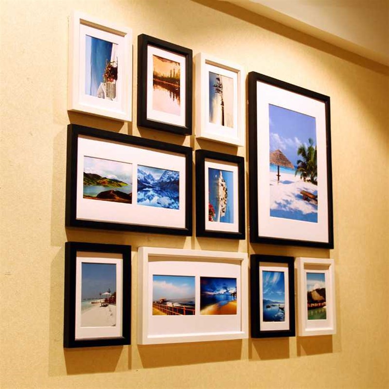 供应手工长方形10相框组合 照片墙背景墙实N木相框组合 创意墙饰