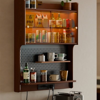 实木悬浮柜壁挂餐边柜餐桌一体厨房墙面吊柜M上墙上置物架储物柜