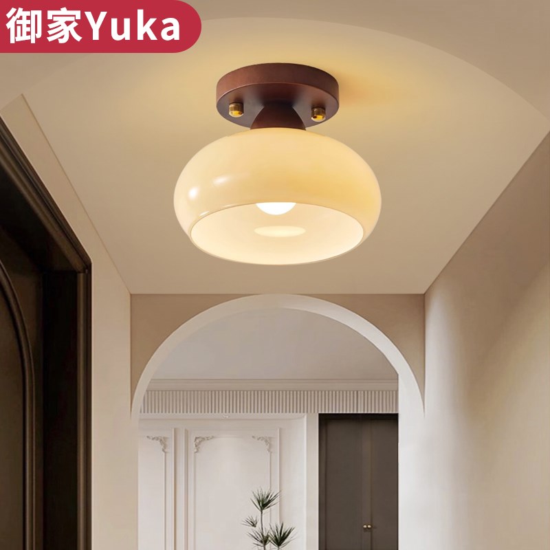 过道灯走廊灯奶油复古中古风玻璃高级F感入户玄关阳台衣帽间吸顶