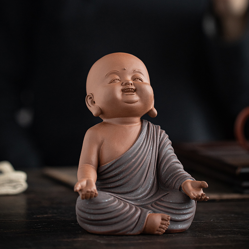 禅意小和尚精g品紫砂茶宠摆件创意茶道人物装饰茶室茶桌复古摆设