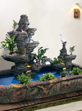 山水假山喷泉造景流水加湿户外大型阳台鱼池摆件会所装饰前台景观