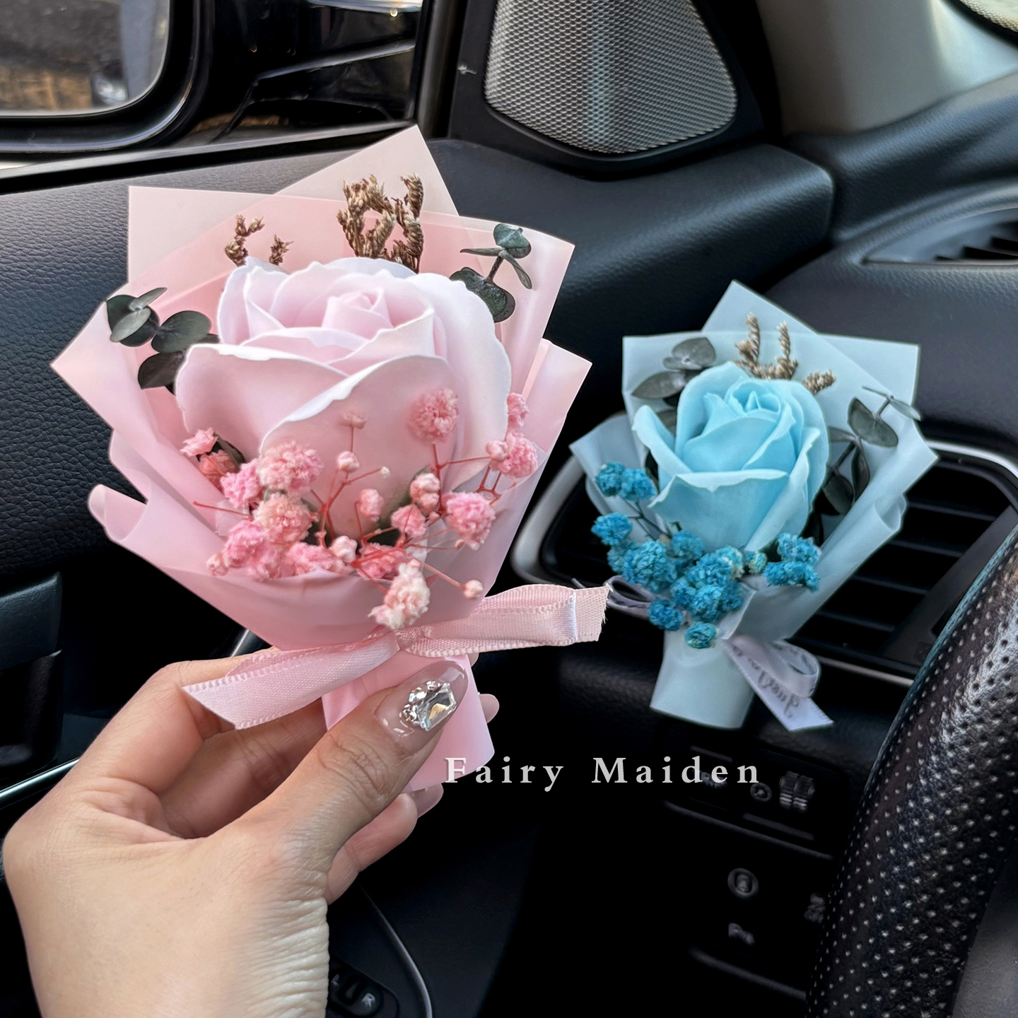 玫瑰车载迷你皂花永生干花束