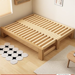 橡胶木实木床小户l型卧室沙发床客厅榻榻米抽拉床家用单人床伸缩