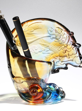 办公室老板桌面琉璃笔筒飞龙摆件创意高档送男士T领导生日礼物定