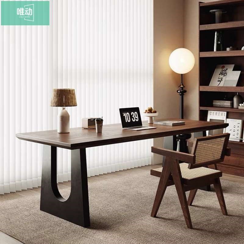 实木桌胡桃木色客厅工作台大板一B体原木大长书桌餐桌椅会议办公