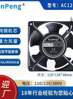 FS120*120*38吸烟小型风扇12厘米12038风扇 220V含油12cm散热风扇