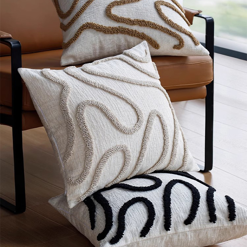 刺绣线条抱枕套北欧现代简约轻奢高级感客厅沙发靠枕宿舍卧室靠垫