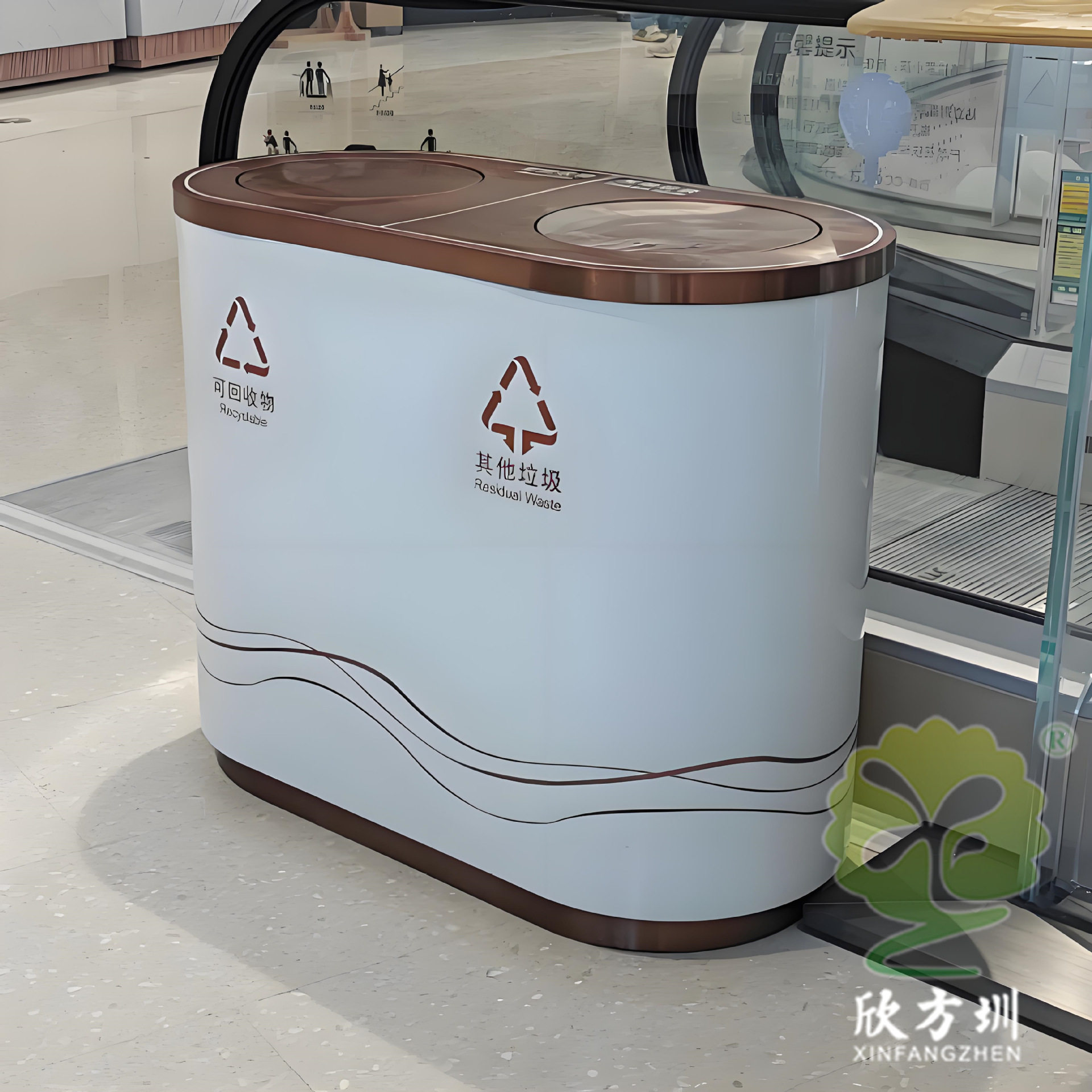 商场不锈钢两分类垃圾桶摇摆带盖果皮箱写字楼环卫室内纸屑回收箱