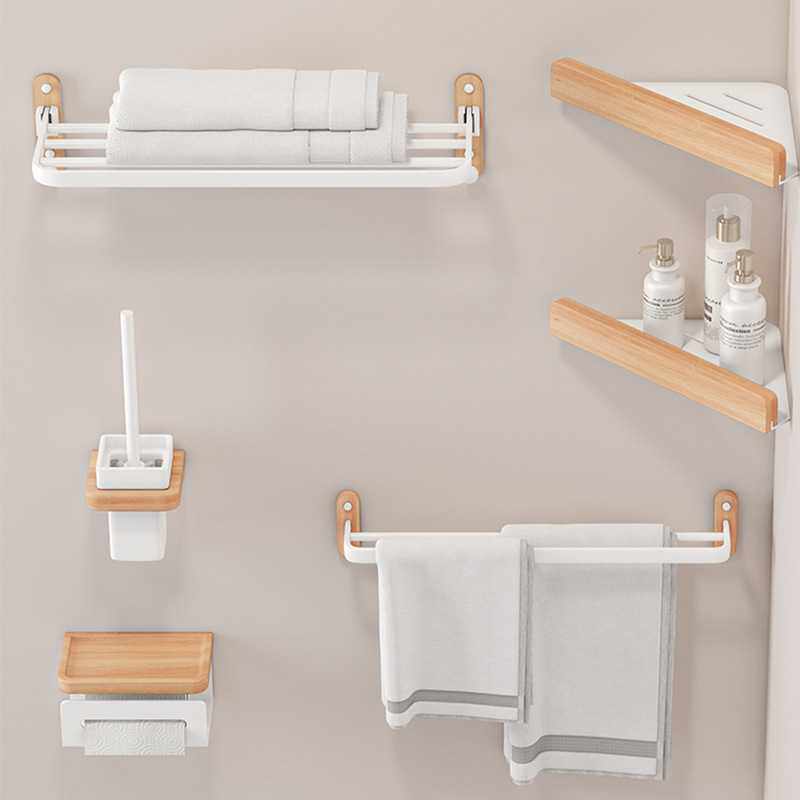 胡桃木置物架美式折叠浴巾架浴室简约免打孔卫浴套件毛巾杆原木风