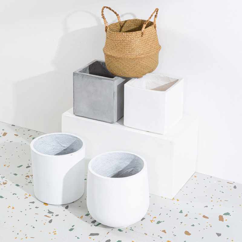 北欧风手工树脂仿真花盆 方圆形大肚花篮 家居园艺草编藤编