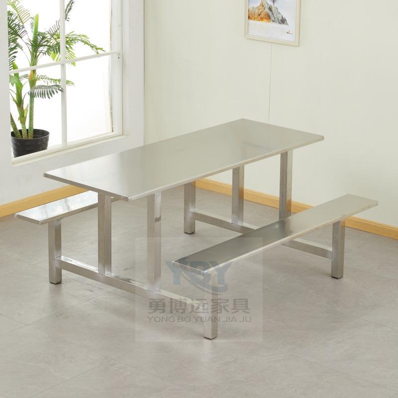 学校食堂连体餐桌 工厂员工餐厅不锈钢餐桌椅4人6人8人餐桌椅组合