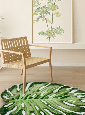 原创植物龟背h竹超细毛绒地毯不规则热带绿色叶子客厅浴室地垫