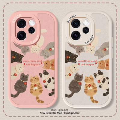 小红花猫咪适用OPPOReno15手机壳reno14新款13卡通可爱12男女109PRO+防摔8全包7se硅胶6小羊皮秋冬款保护套