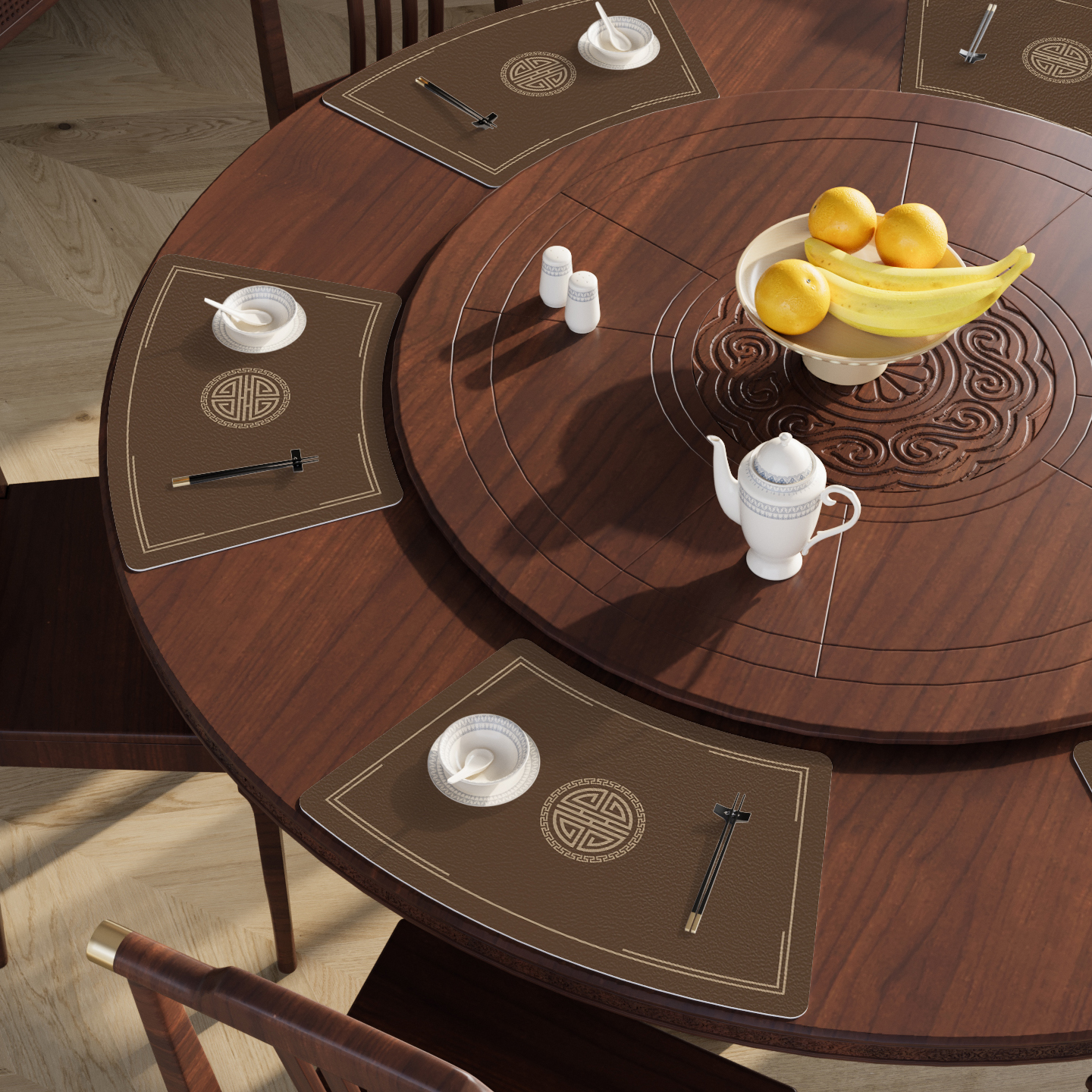 中式扇形大尺寸圆桌转盘餐垫