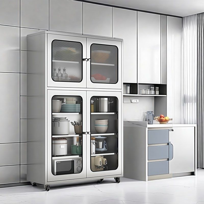 304加厚不锈钢厨房橱柜碗柜餐边柜餐厅储物柜网门U家用锅具收纳柜