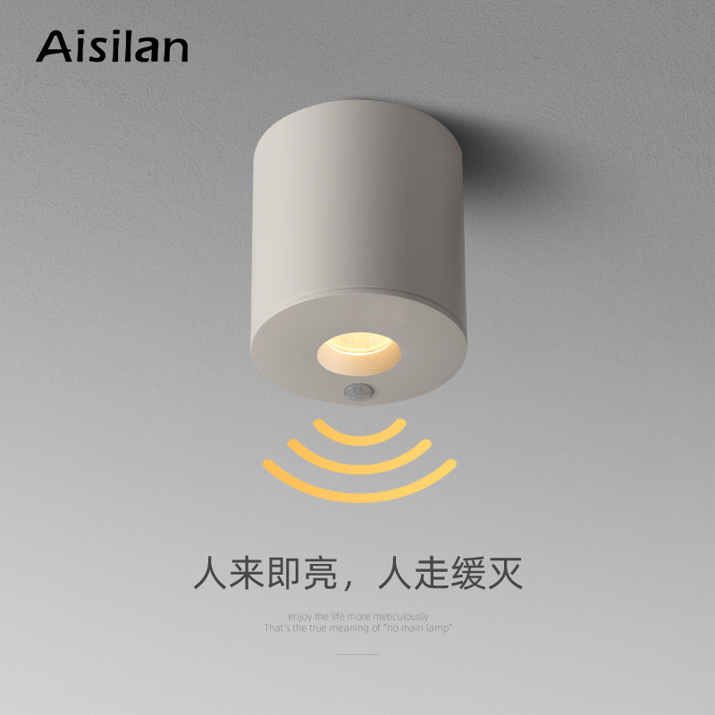 爱斯兰led明装筒灯家用天花走廊C过道灯人体感应灯入户玄关阳台灯