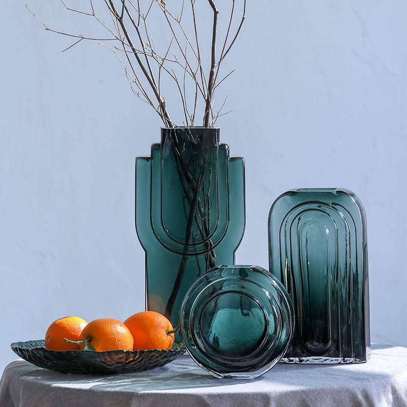 简约方形大口径玻璃花瓶摆件客厅餐桌水养高款透T明插花器软装饰