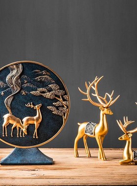 小鹿屏风电视柜软装饰品摆件酒柜中式禅J意新中式茶室角几桌面摆