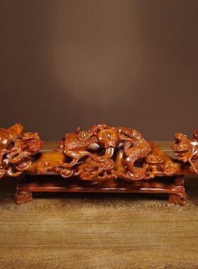 事事新生日工艺品木雕如意摆件送礼双家居装饰梨居开业狮戏珠花品