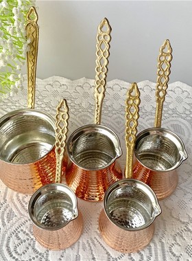 土耳其原产纯f手工加厚铜咖啡壶 热奶煮茶多用煮壶 欧式可加热任